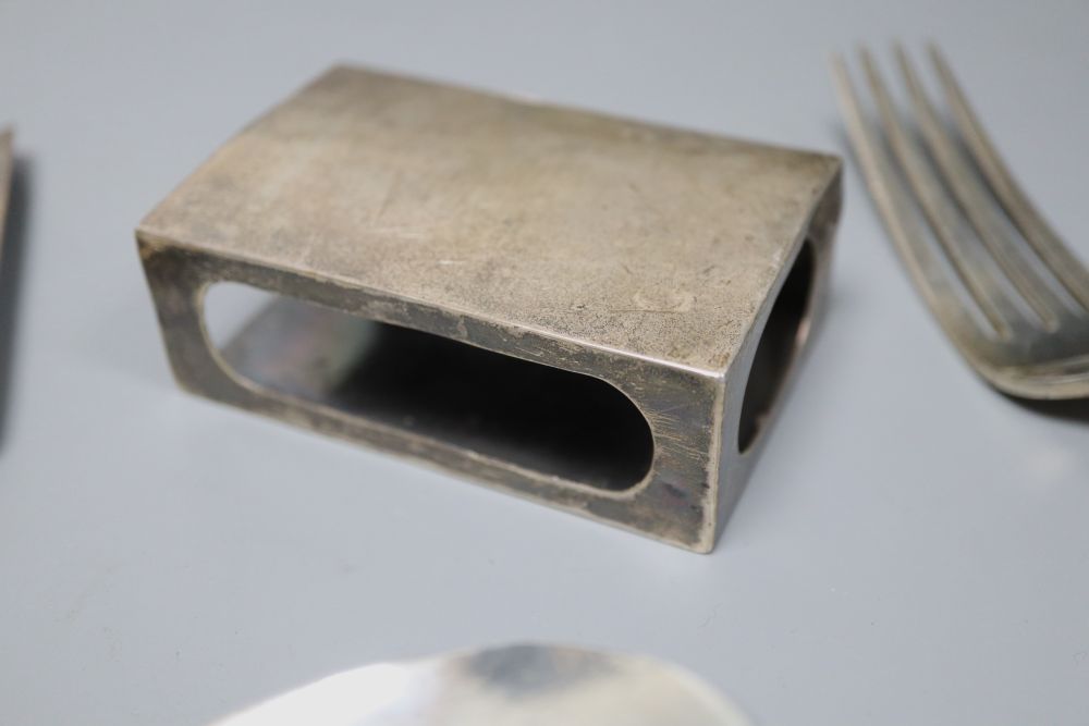 A silver-mounted ivory page turner and a miscellaneous silver items, approx 13oz (weighable)